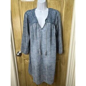 Lucky Brand Tunic Swim Cover Up Women Medium Blue Tassels Sheer